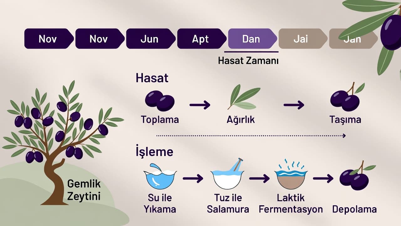 Gemlik zeytininin hasat zamanlaması ve sonrasında uygulanan biyokimyasal işleme yöntemler